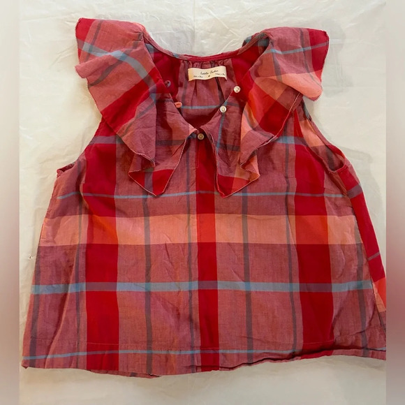 Anthropologie Tops - Anthropologie Isabella Sinclair Andover Red/Blue Cotton Plaid Ruffle Size Med.